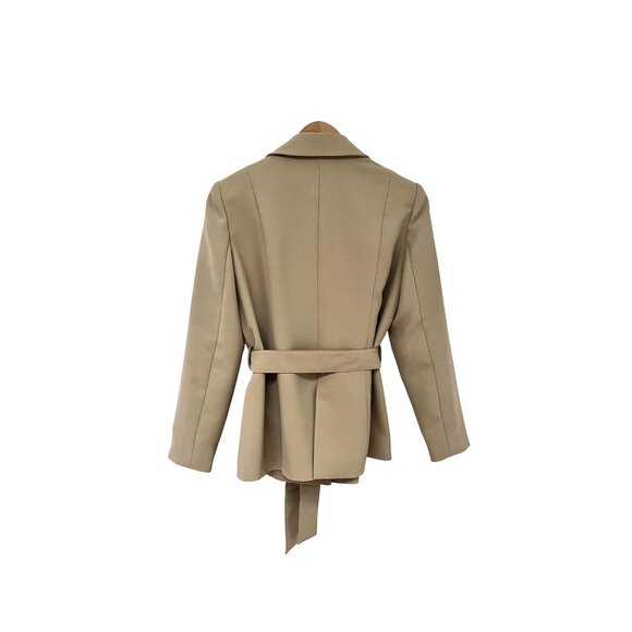 Womens Beige Belted Jacket With Snap Button Closure & Collared Neckline Size M - Picture 4 of 7